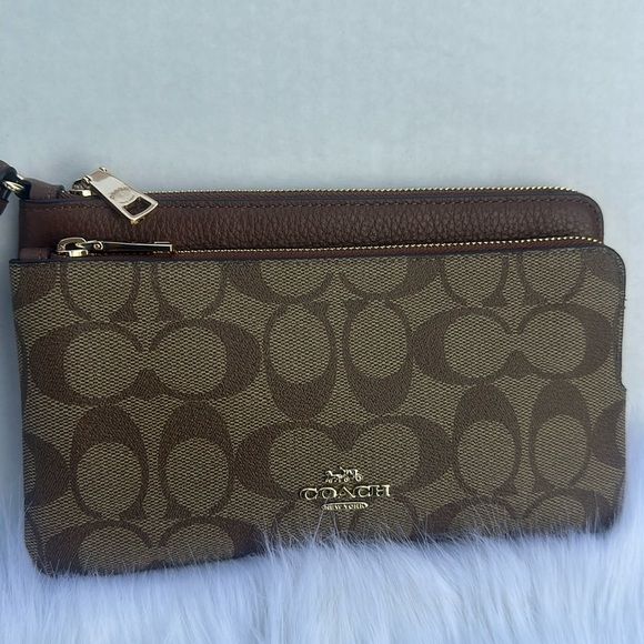 Coach Brown and Tan Patterned Wristlet - Picture 1 of 6